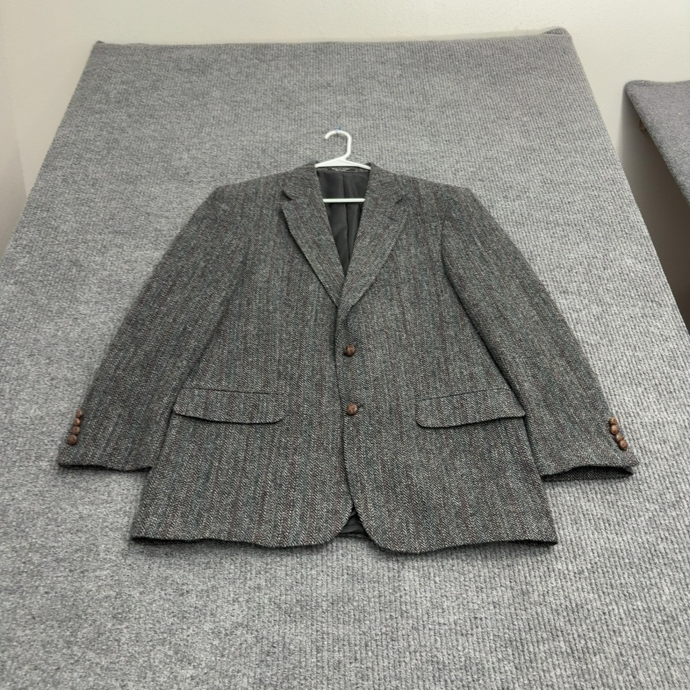 Vintage Harris Tweed Sport Coat Mens 42 Grey Wool Herringbone Blazer Classic
